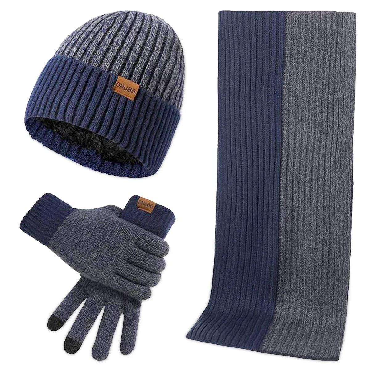 LumiSyne Invernali 3 Pezzo Cappello Sciarpa Guanti Per Uomo Donna Moda Semplice Jacquard Bicolore Guanti Touch Screen Sciarpa Lunga Cappello In Maglia Berretto Beanie Ispessita e Morbida