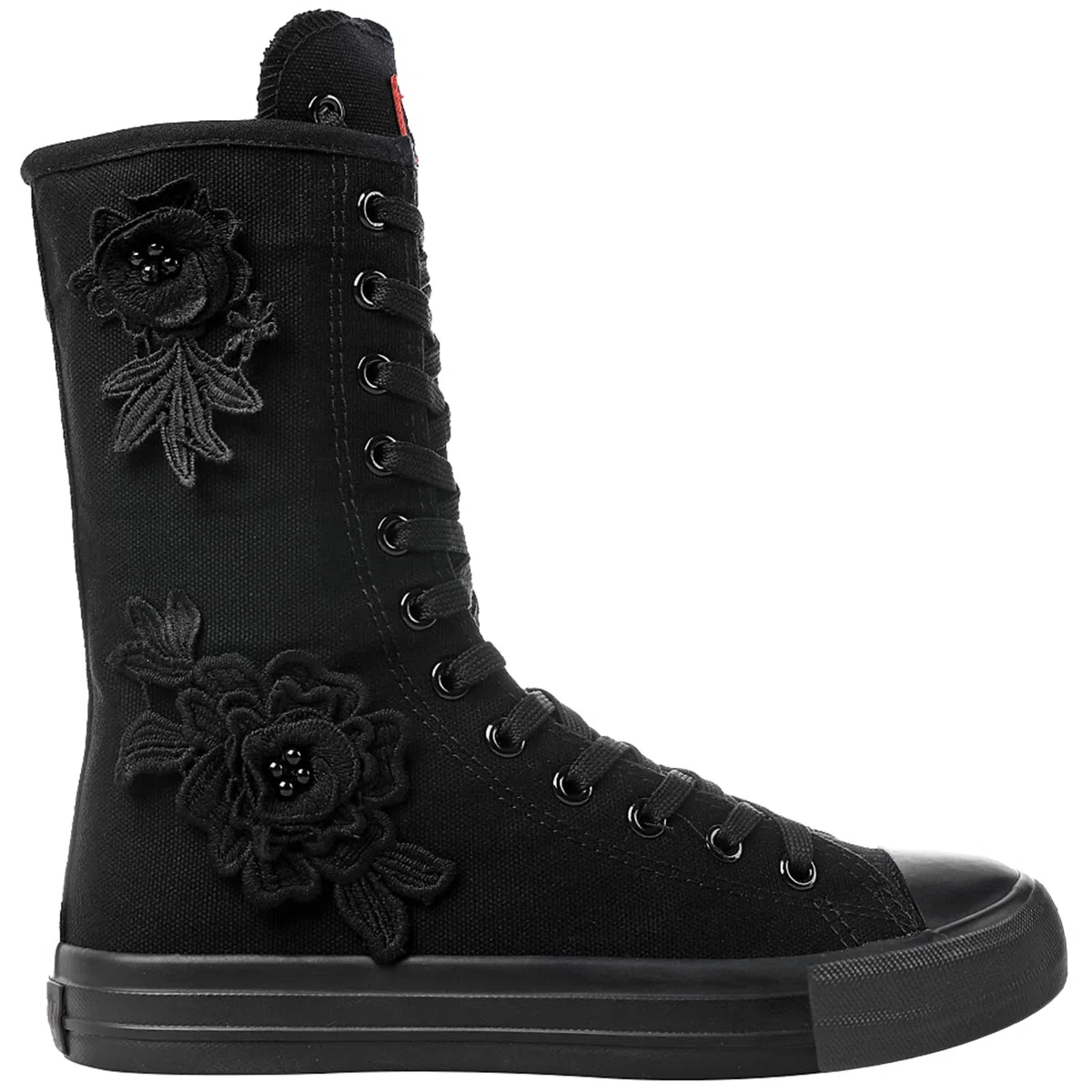 rismart Donna Tela Stivali Metà Polpaccio Floreale High Tops Stringate Scarpe