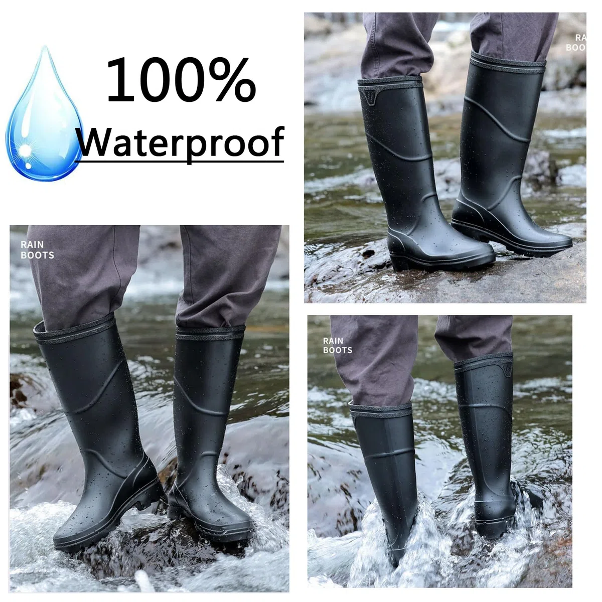 Donbest Stivali di Gomma Uomo Stivali da Antipioggia Wellington Rain Boots Scarpe Da Giardino Impermeabili Antiscivolo