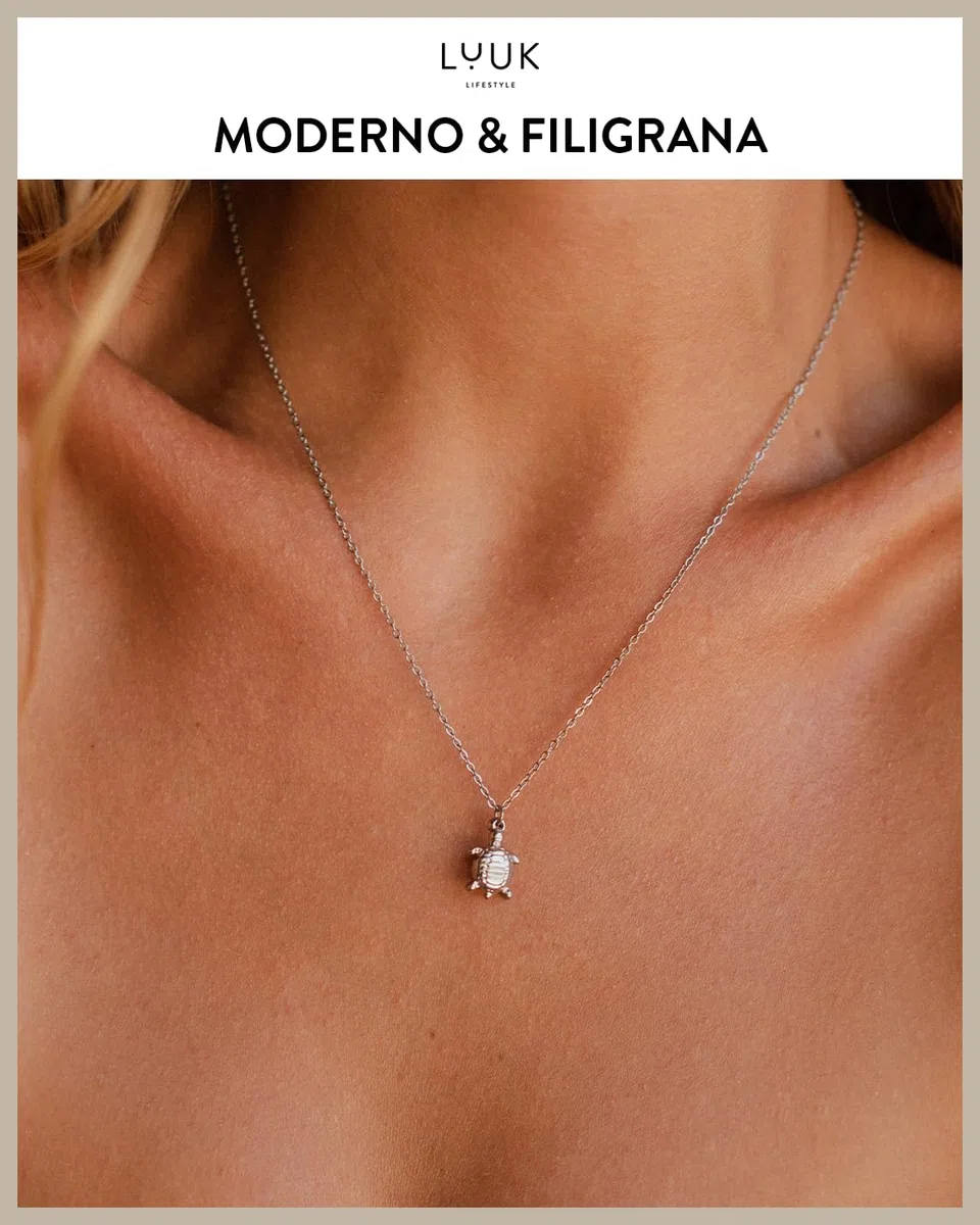 LUUK LIFESTYLE Collana con ciondolo diverso e acciaio inossidabile 50 cm, con carta HAPPINESS, idea regali donna, lei, ragazza, compleanno, portafortuna, gioielli elegante, argento, or, rosa