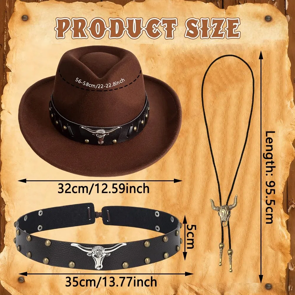 Cappello Da Cowboy Occidentale Nero, Cintura Da Cappello Da Cowboy Retro Regolabile, Bronzo Cravatte Da Cowboy In Pelle, Festa A Tema, Carnevale Di Halloween Regali Costumi
