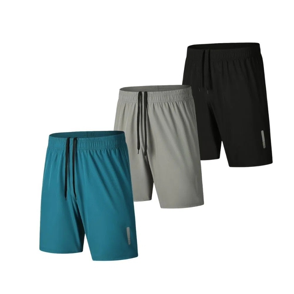Pantaloncini sportivi da uomo, ad asciugatura rapida, per palestra, corsa, allenamento, 3 pezzi