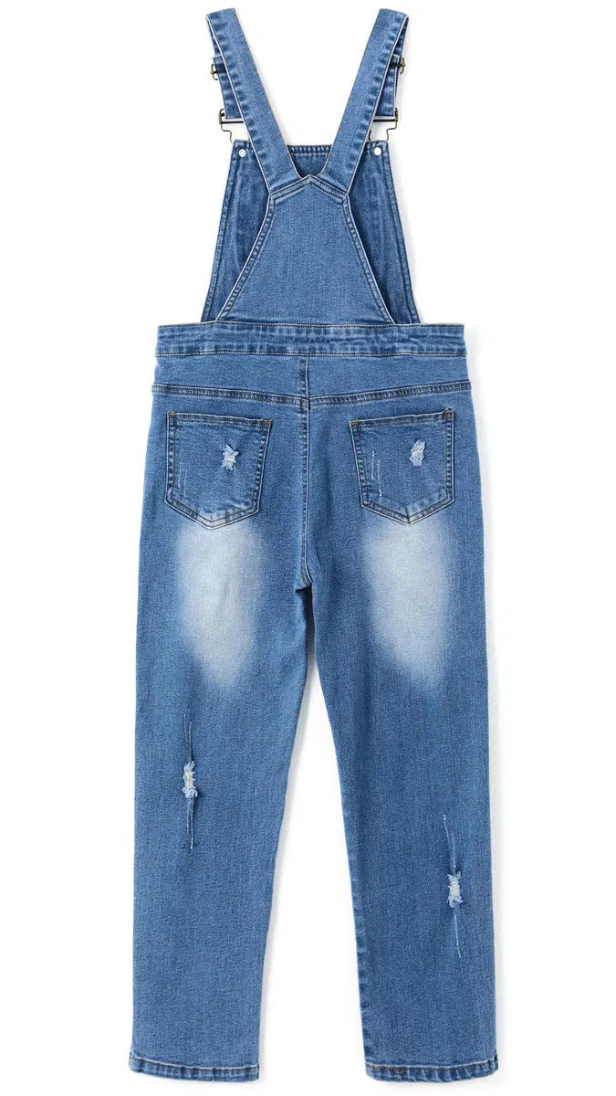 KIDSCOOL SPACE Salopette di jeans per bambina, abbigliamento da lavoro in jeans strappati da bambino grande