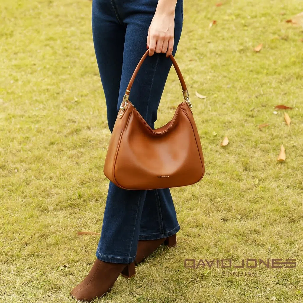 David Jones - Borsa da donna - Borsa a tracolla in ecopelle di poliuretano, di medie dimensioni con manico lungo, alla moda, classica, pratica, elegante, bianco, Elegante