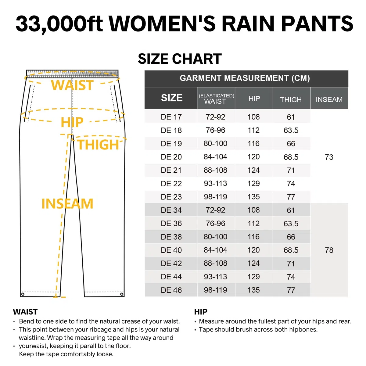 33,000ft Pantaloni Impermeabili da Donna Antipioggia Traspirante Leggero Trekking Outdoor