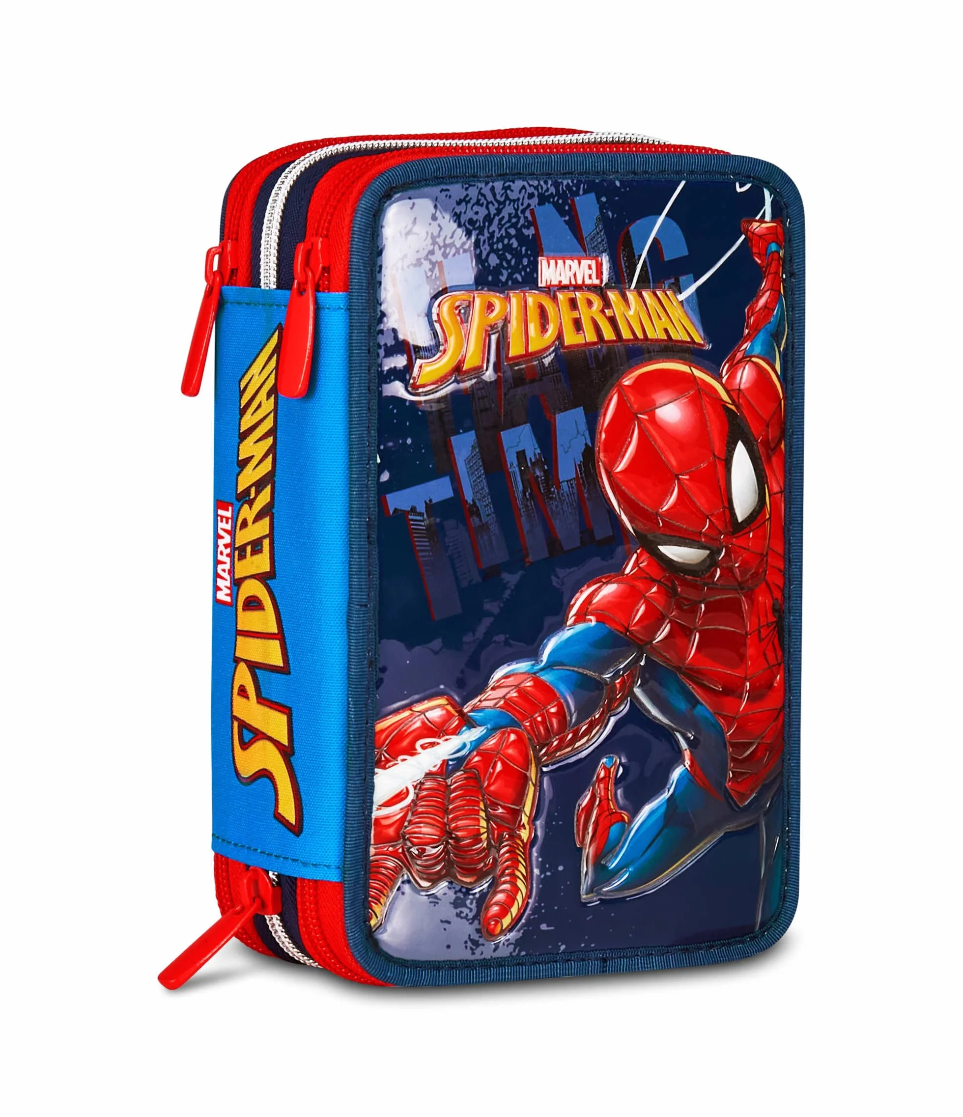Seven Spiderman Astuccio Scuola 3 Zip, Blu, Portapenne Triplo Scomparto Completo Di Penne, Matite, Colori, Accessori Zaino, Scuole Elementari, Bambino