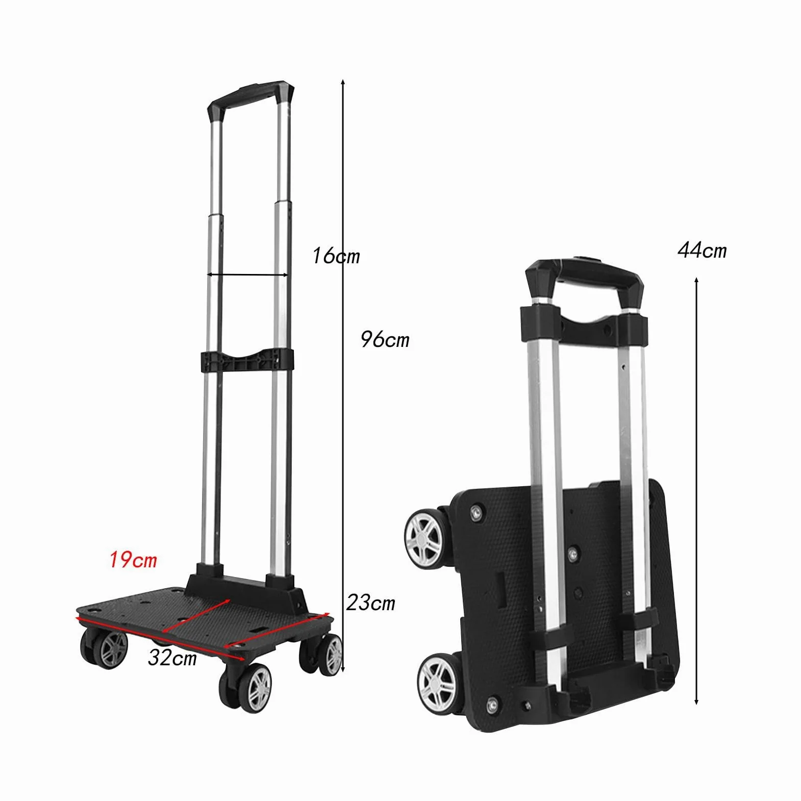 Carrello per Bagagli Portatile a Mano con Quattro Ruote - Durevole per Zaino, Shopping, Trasloco e Uso in Ufficio per Adolescenti