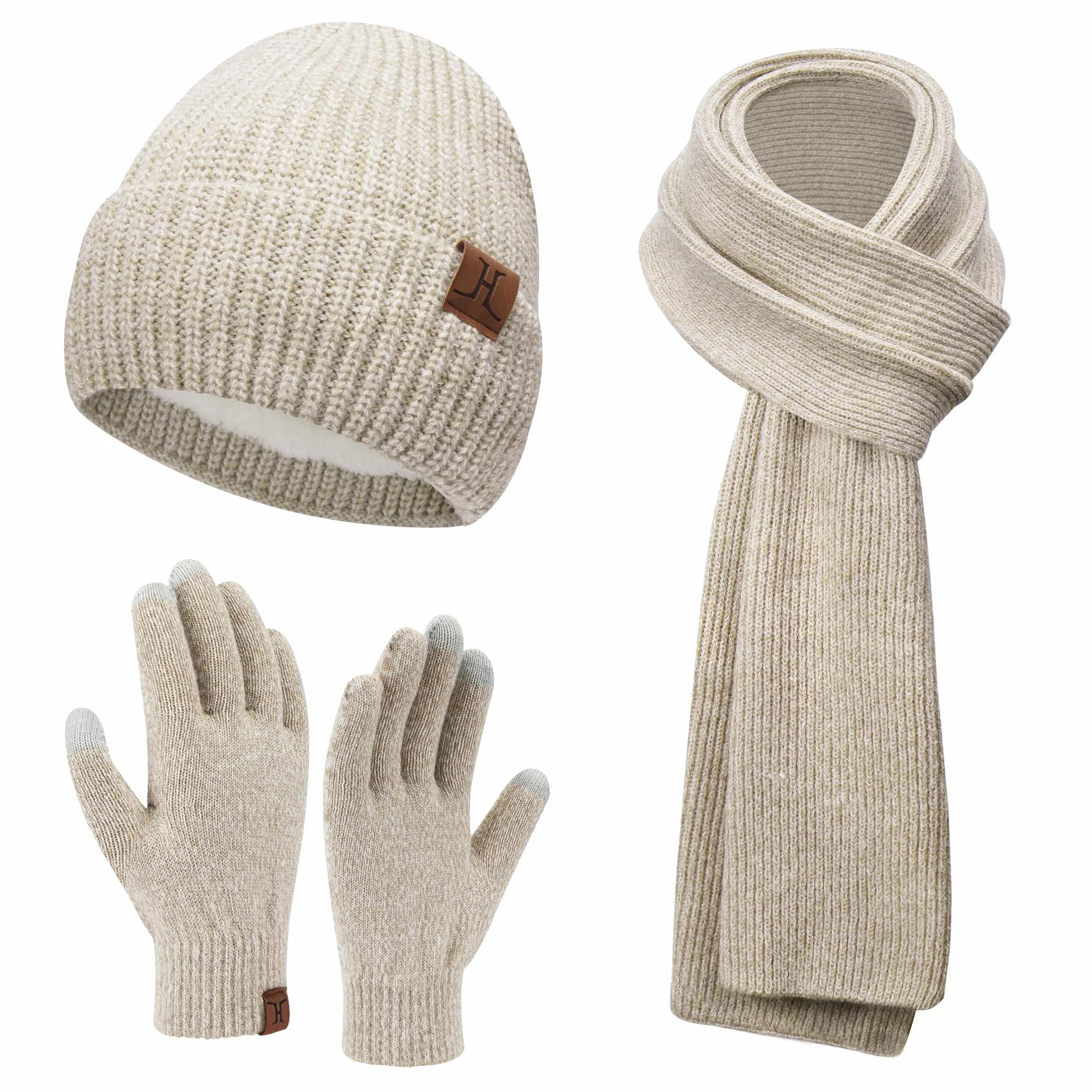 ZASFOU Donna Cappello Invernale Sciarpa Lunga Guanti Touch Screen Set Caldo Pile Foderati in Maglia Berretto Cappelli Sciarpe Lunghe Guanto Regalo per Donna Compleanno Natale