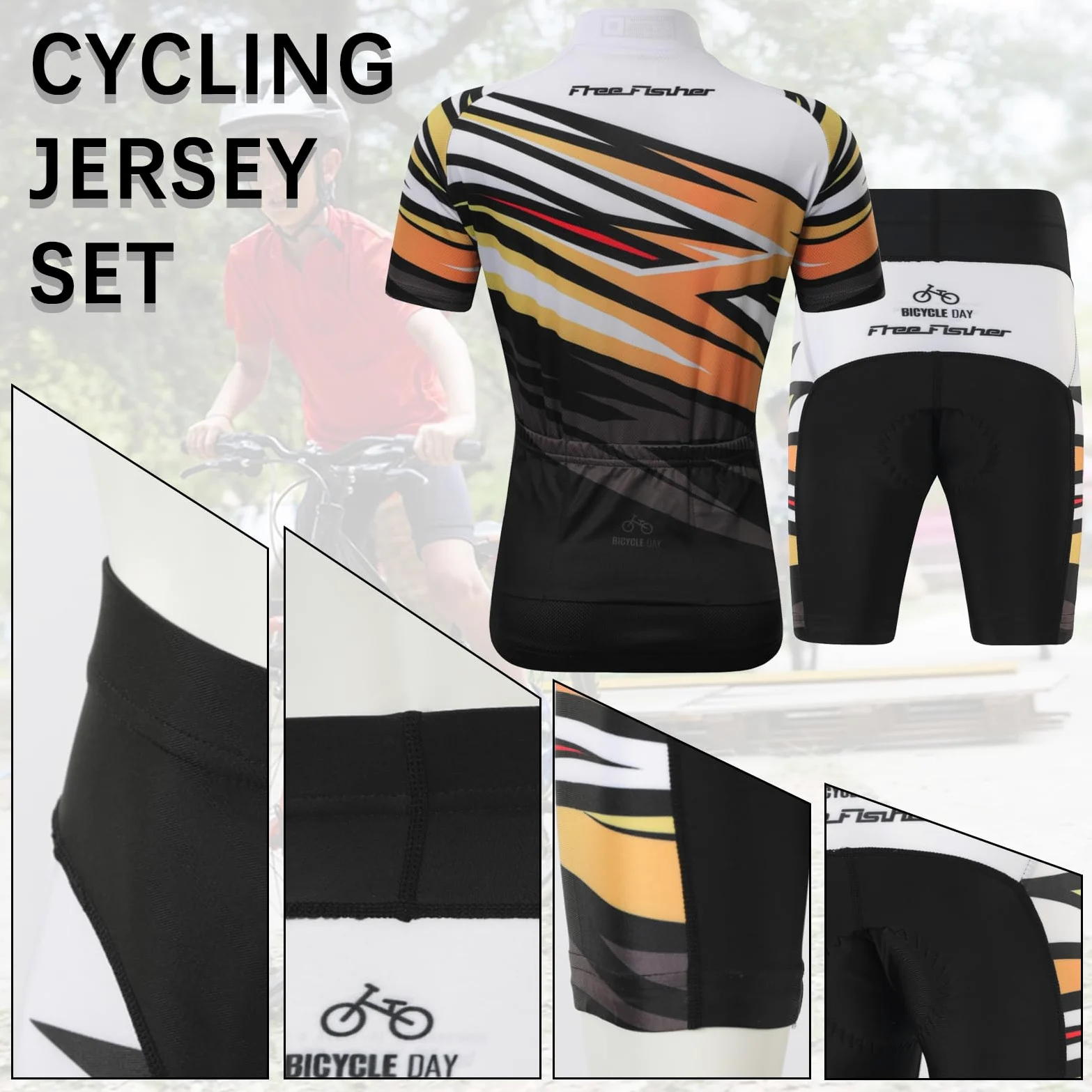 Bambini Bambine Completo da Ciclismo ad Asciugatura Rapida Maglia Maglietta a Maniche Corte Pantaloncini Traspirante per Ragazzi Ragazze