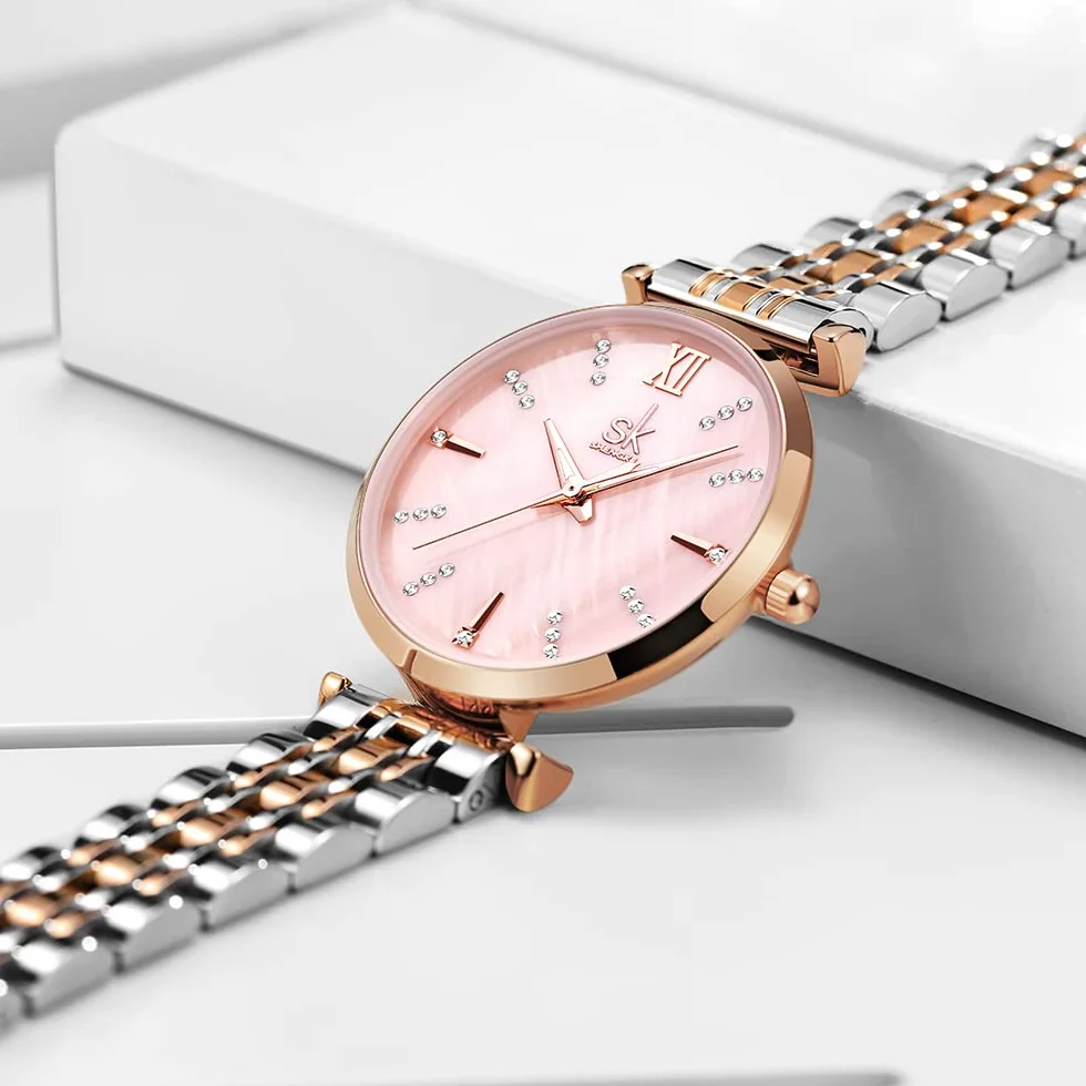 SHENGKE SK Classic Donne Orologi Moda Donne Dress Watch Solido Acciaio Inox Band Cinturino in Vera Pelle