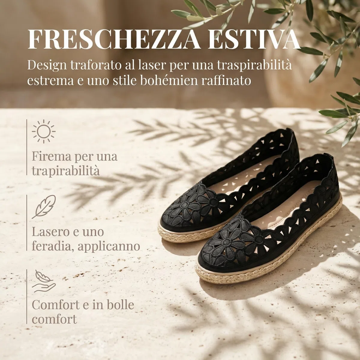GLAMORA Espadrillas Donna Ballerine Traforate Slip On Leggere Traspiranti Scarpe Estive Basse Comode Suola Antiscivolo Elastiche Calzata Facile Eleganti