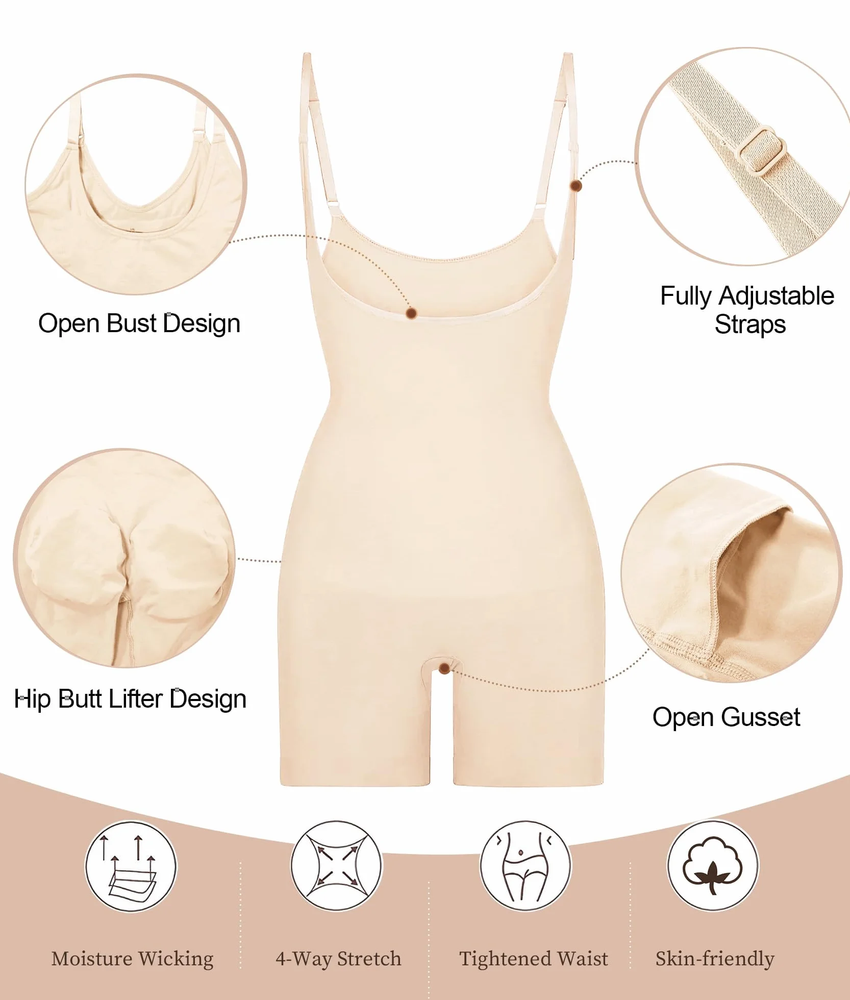 SHAPERX Body Contenitivo Modellante Intimo Donna Snellente Shapewear Bodysuit con Push-up Sedere Pantaloncini