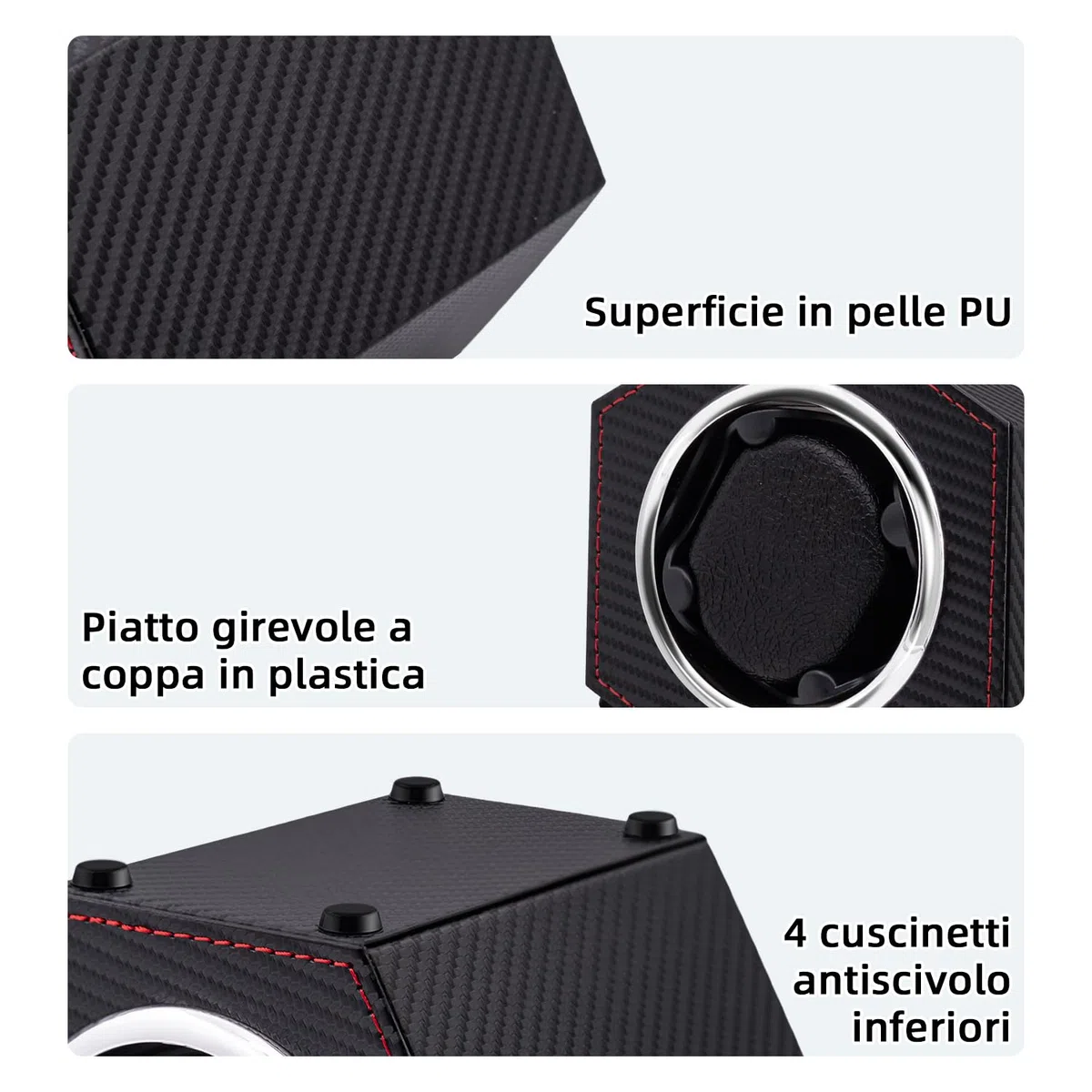Mcbazel Caricatore automatico per orologio, in pelle PU, per 1 orologio, con motore silenzioso, alimentato tramite USB C