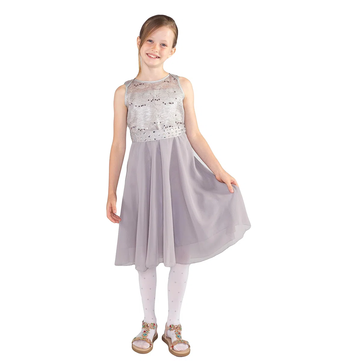 Barielle 10010 - Abito da Ballo in Pizzo, con Paillettes, con Cintura Staccabile con Strass per Bambine, 110-176