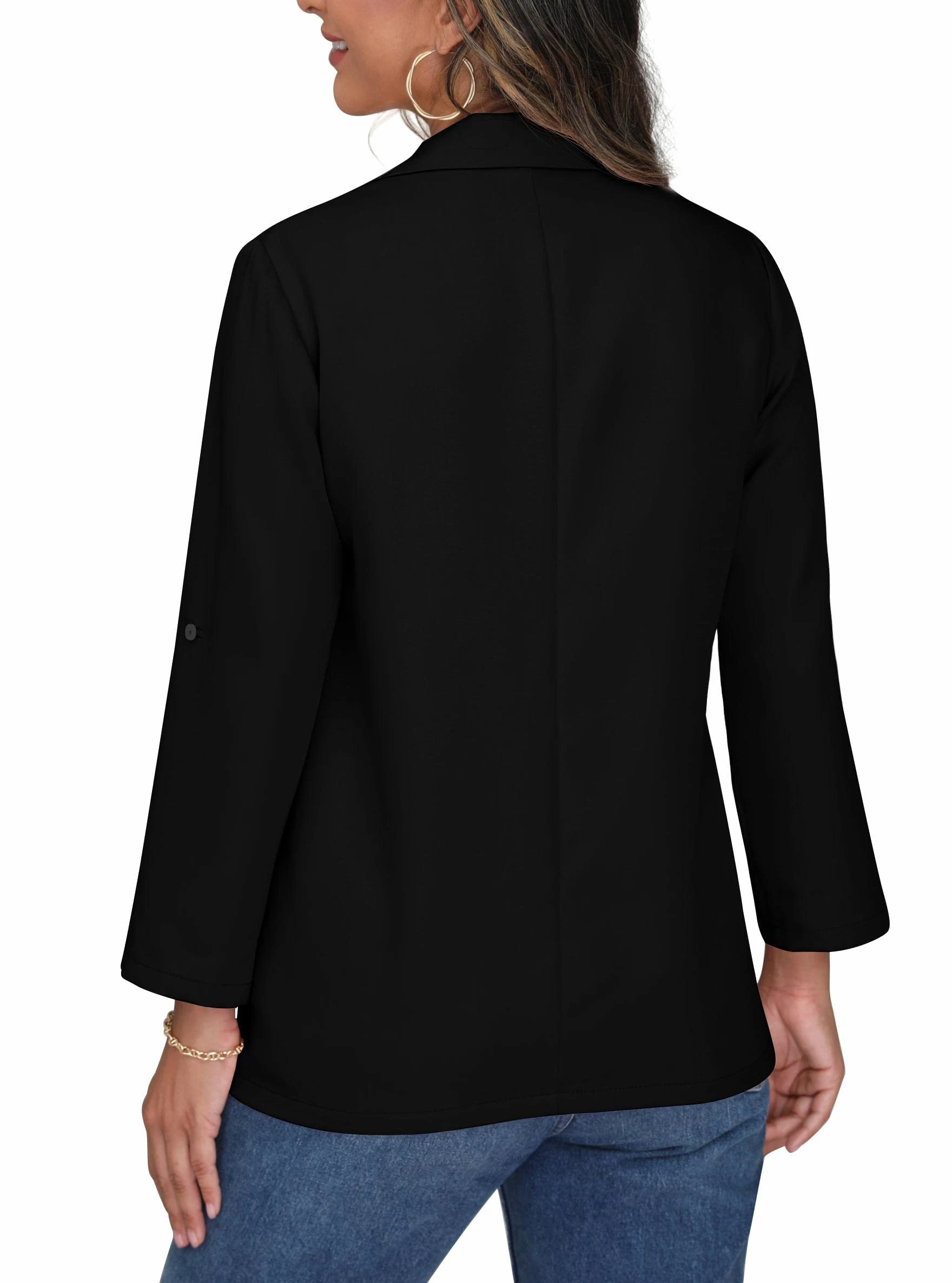PrinStory Blazer da Donna Aperto sul Davanti, Cardigan con Maniche Regolabili, Giacca Blazer con Tasche con Bottoni