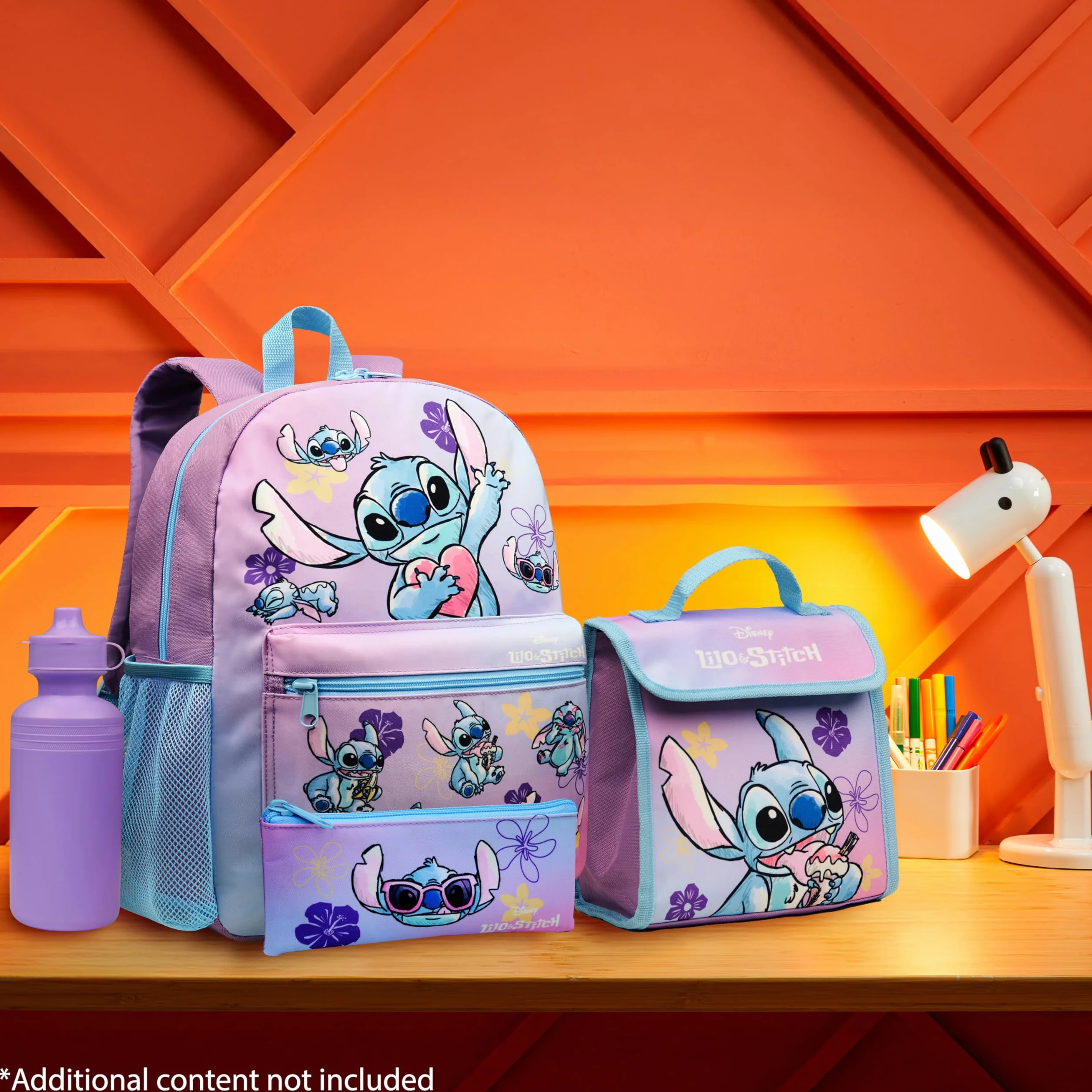 Disney Stitch Zainetto Bambina Ragazza Set 4 Pz con Borraccia Bambini Astuccio Scuola Borsa Portapranzo Accessori Scuola