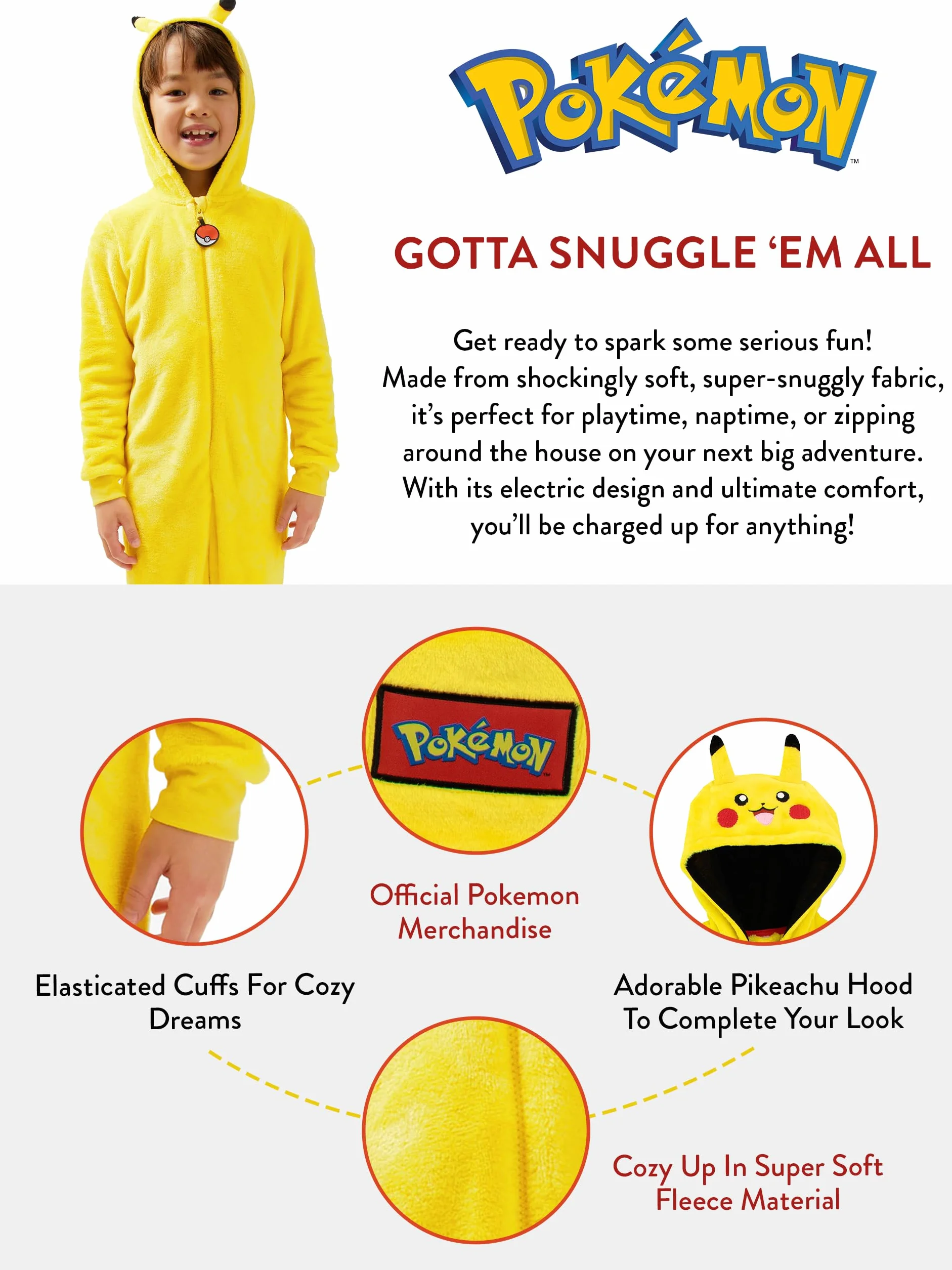 Pokemon Pigiama Intero Bambino | Abbigliamento Pigiama Pikachu per Bambini