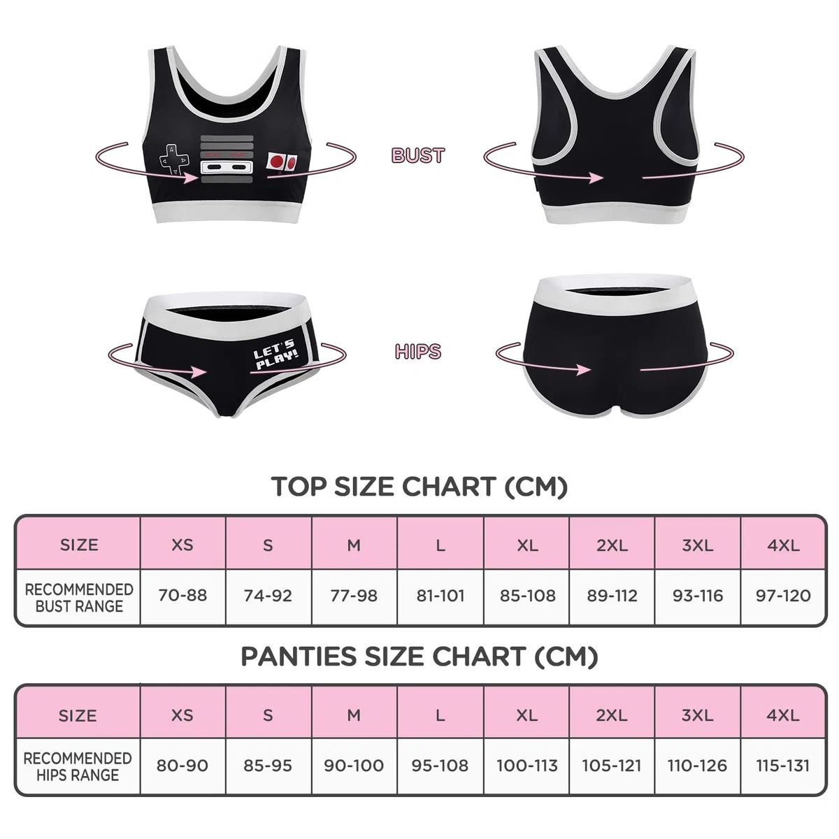 LittleForBig Donne Camisole e Mutandine in Cotone Sportivo Loungewear Bralette Set - Let's Play Gamer Girl Nero