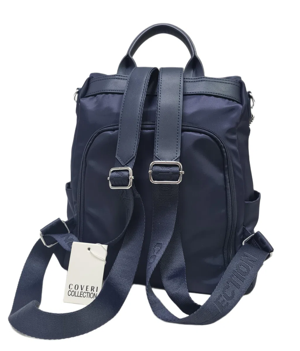 COVERI COLLECTION Zaino Donna casual in Nylon Impermeabile, Convertibile in Borsa a Tracolla, con Sistema Antifurto, Apertura sul retro, Dimensioni 30x13x34 cm Art.5187-1 (BLU)