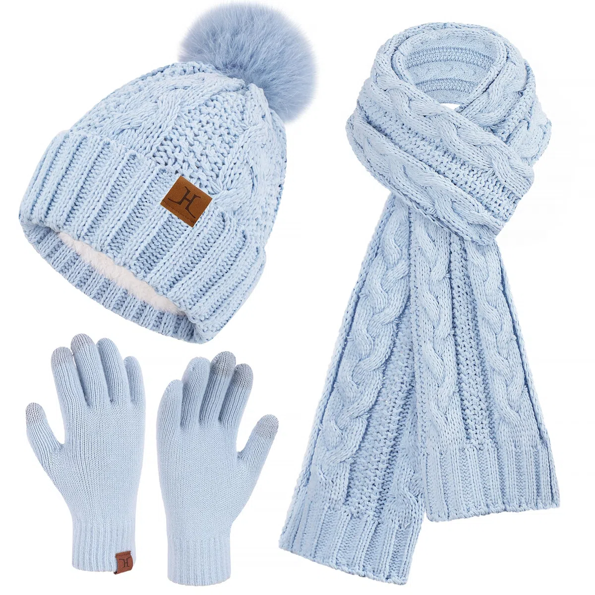 ZASFOU Donna Cappello Invernale Sciarpa Guanti Touch Screen Set Caldo Ciniglia Pompon Maglia Berretto Cappelli Pile Foderati Scaldacollo Guanto Regalo per Donna