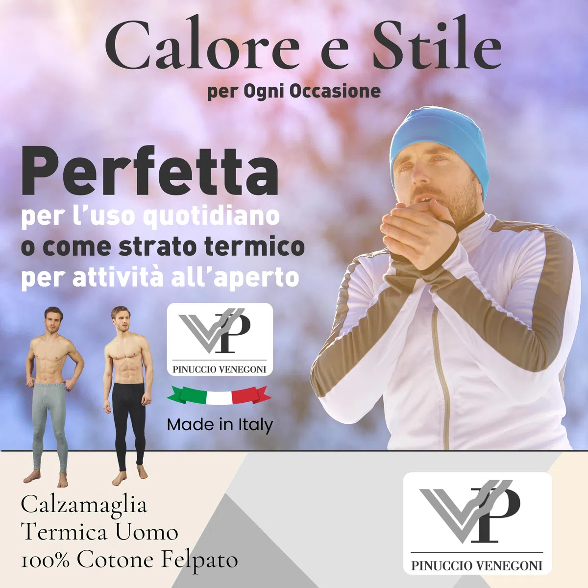 VP PINUCCIO VENEGONI - Mutande Lunghe Uomo Grigie/Nere Pacco da 2 | Calzamaglia Uomo Invernale in Caldo Cotone Felpato Morbida E Traspirante, vestibilità Perfetta - S/XXL