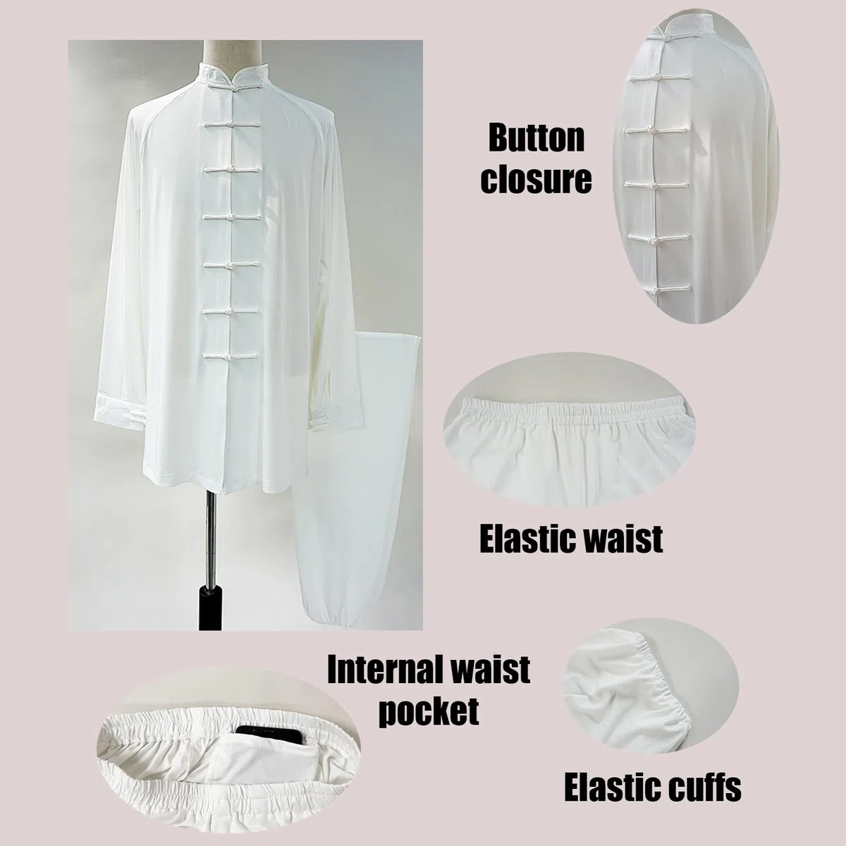 Set di Tai Chi Uomini Donna,Uniforme Kung Fu Unisex,Stile Cinese Unisex Set Maniche Lunghe,Leggero E Confortevole,Adatto per Arti Marziali E Meditazione
