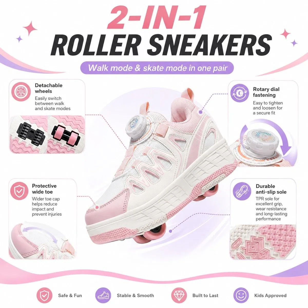 ENEN Scarpe con Rotelle Bambina, Sportive Scarpe da Skateboard, 4 Ruote Skateboard Sneakers Outdoor Multisport Scarpe da Ginnastica da Pattini per Ragazze e Ragazzi