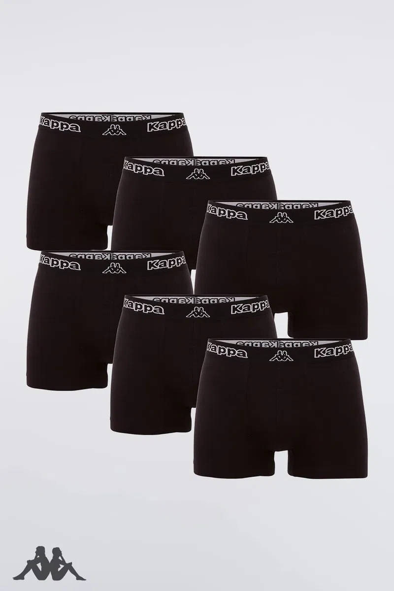 Kappa Boxer Uomo 6 Pezzi - Mutande Uomo Attillate in Cotone Elasticizzato - Boxer Nero con Fondo Nero - Taglia M - Intimo Uomo di qualità
