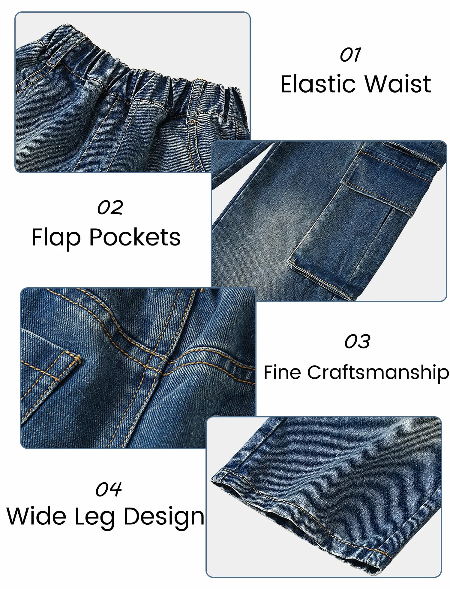 SEAUR Jeans da ragazza Baggy Cargo Multi Tasche Pantaloni cargo Y2K Hip Hop Streetwear per il tempo libero per bambini Jeans elastico in vita – 120 – 170 = (EU 110 – 164)