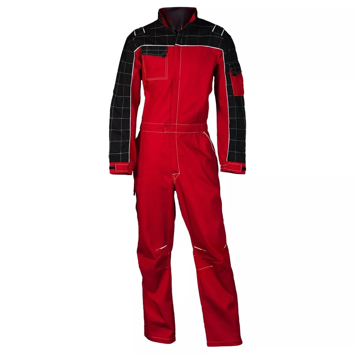 Tuta da Lavoro Professionale Bicolore per Carrozziere Meccanico Gommista Agricoltore, Cotone/Poliestere, Multitasche con Cerniera Zip - Resistente Multitasche (Rosso, XL)