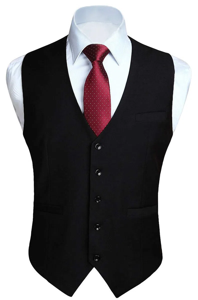 HISDERN - Gilet da uomo in cotone tinta unita, per feste di nozze e occasioni formali