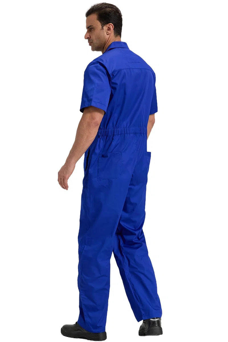 Tuta da Lavoro Intere da Uomo Tute da Meccanico Manica Corta Leggero Tute da Lavoro Estate Traspirante Salopette da Lavoro, Blu, S