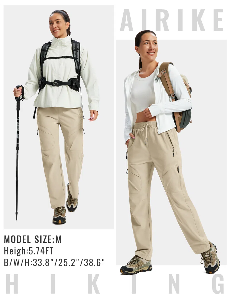 AIRIKE Pantaloni Trekking Donna Pantaloni da Escursionismo Donna Cargo Traspiranti Pantaloni da Montagna UPF 50+ con Cerniera per attività All'aperto