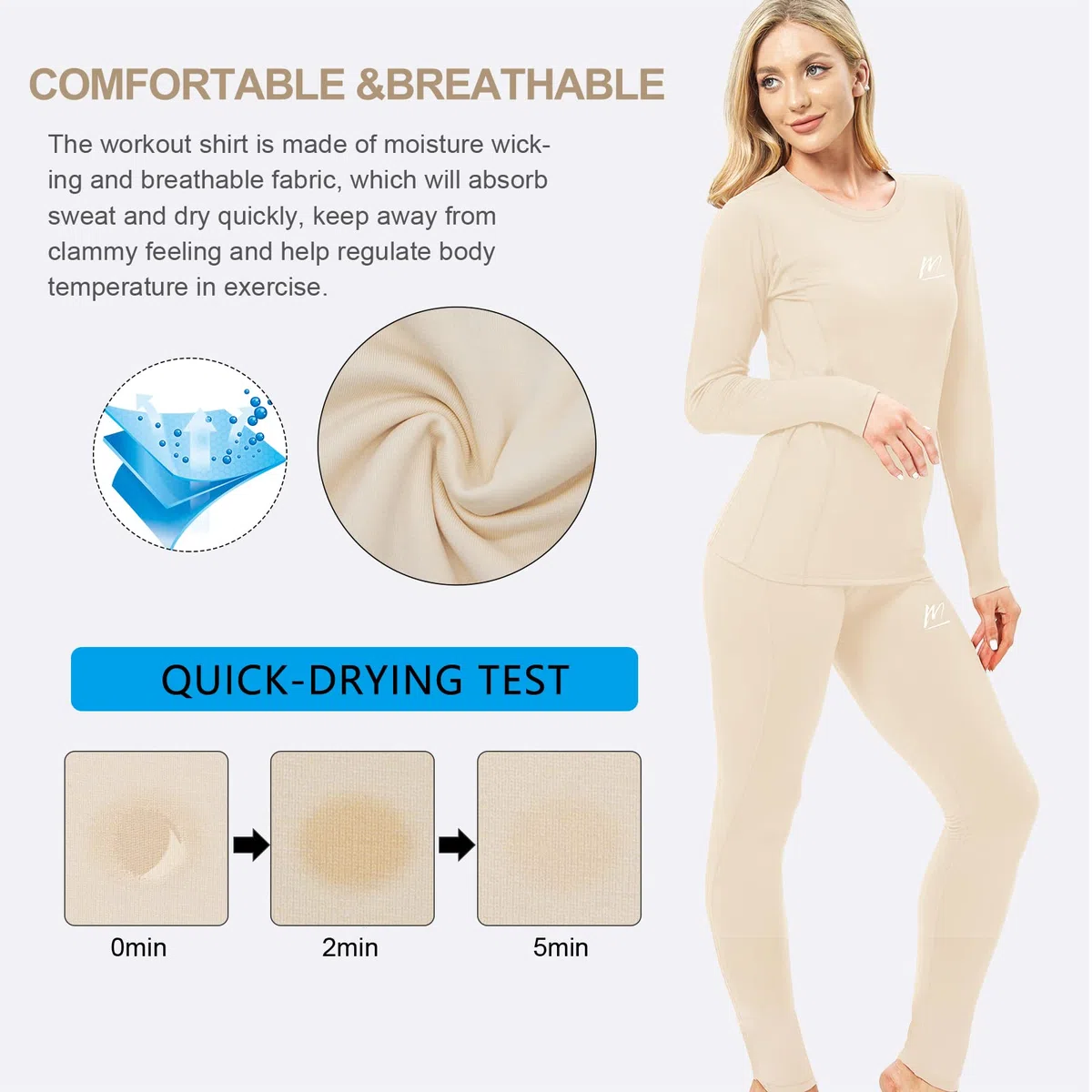 Biancheria Intima Termica Donna, Funzione Set da Sci Maglia+Pantaloni Termici Base Layer Riscaldante Sport Ciclismo Running