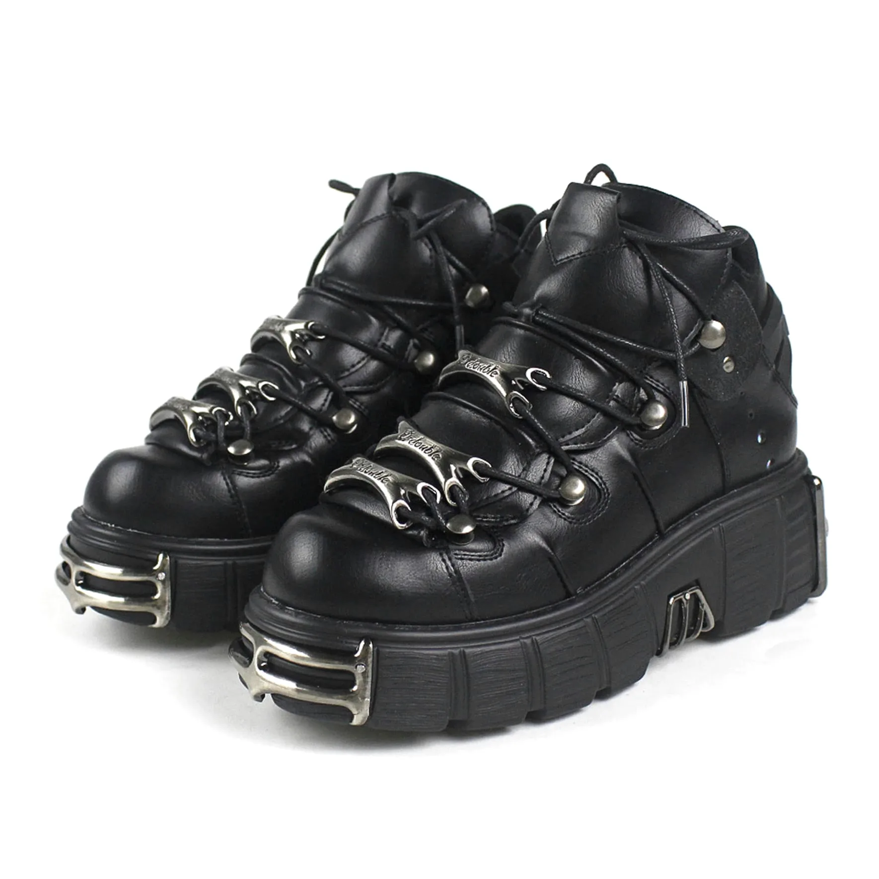 DONLIS Stivali con Tacco Alto da Donna, Scarpe in Pelle Stile Rock Heavy Metal, Stivali con Plateau gotici, Stivaletti Stringati con Tacco Grosso Punk