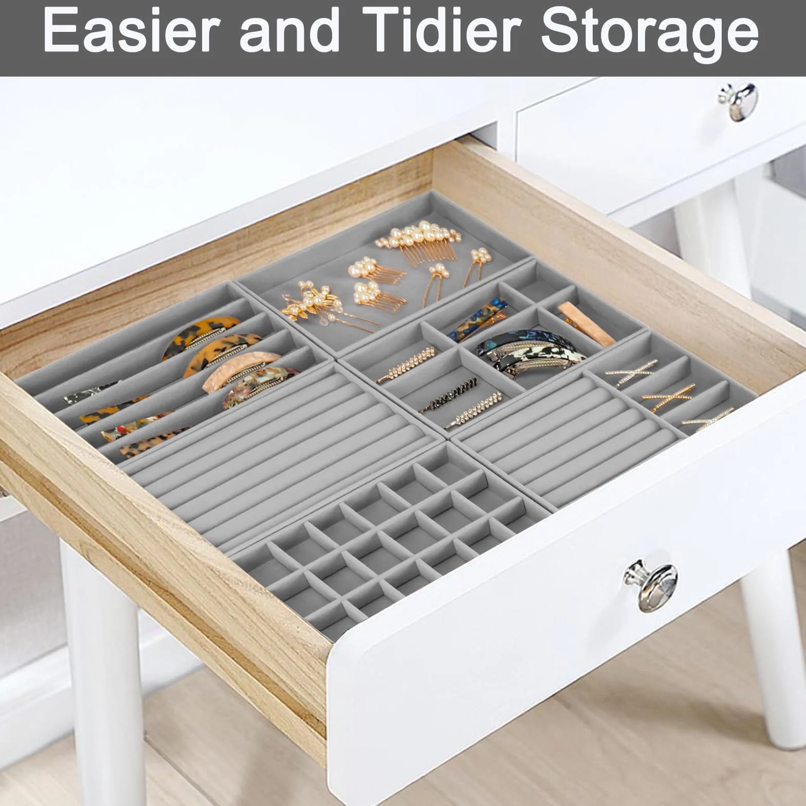 12 vassoi di gioielli impilabili in velluto grigio, organizer per gioielli, grande display rimovibile, per orecchini, anelli, spille, orologio (grigio)