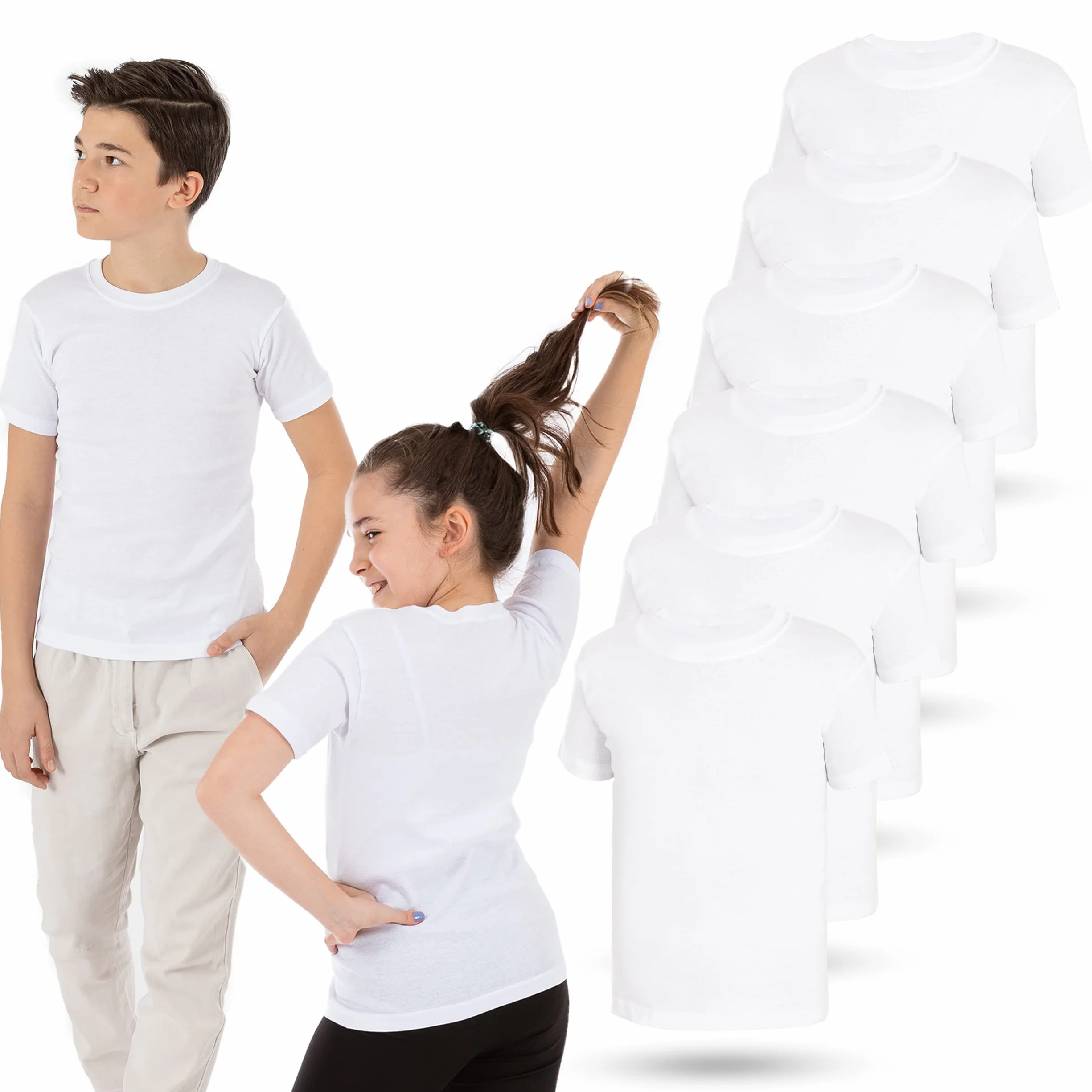 LOREZA ® 3/6 Confezione di Biancheria Intima per Bambini Unisex a Maniche Corte per Ragazzi Camicia Intima per Ragazze 100% Cotone