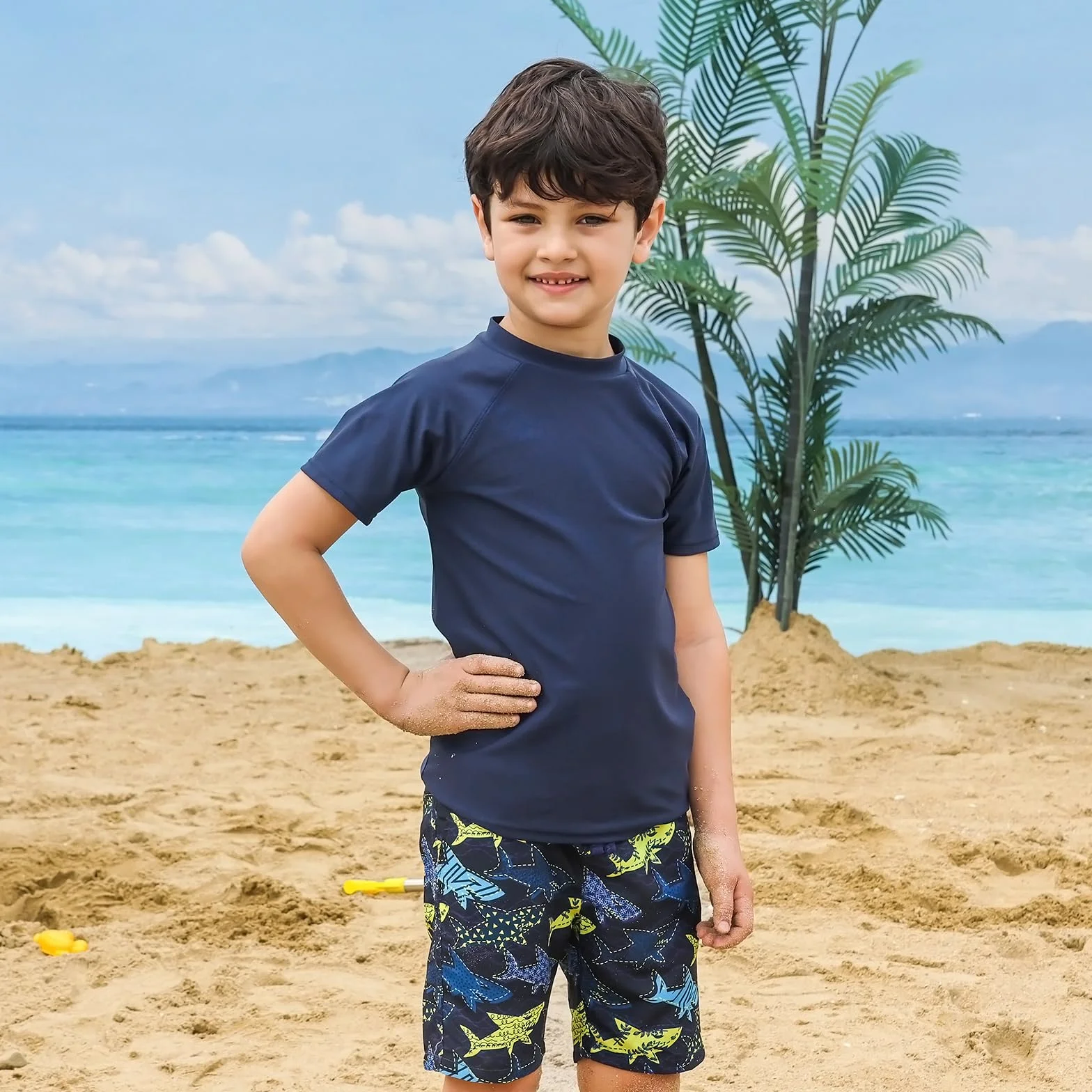 2 Pezzi Maglia Anti UV Nuoto Bambino UPF50+ Maglietta Piscina con Maniche Corte Costume da Bagno Ragazzi Asciugatura Rapida Magliette Rash Guard 5-14 Anni