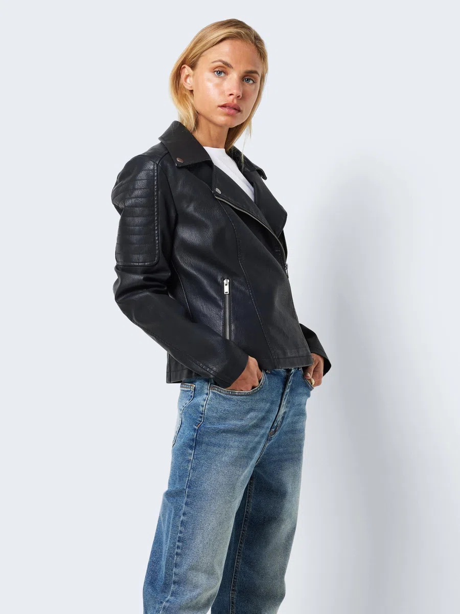 Noisy May Giacca in Ecopelle da Donna Giacca da Motociclista Giacca di Transizione Manica Lunga Shacket Rivestita in PU NMREBEL