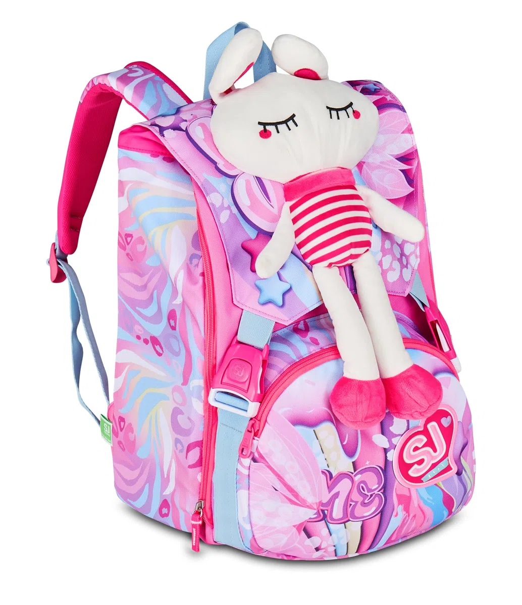 SJ GANG STYLE JAM GANG Zaino Scuola Estensibile Big, Fucsia, Zaino con Divisorio Interno, Tasca Superiore Peluche, Tasca per Borraccia, 24 L, Zaino Scuola Elementare, Bambina