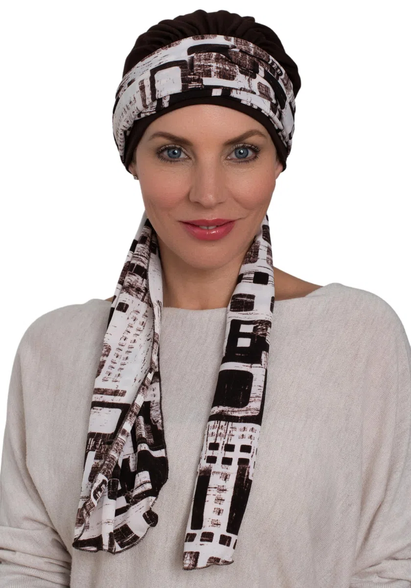 Deresina - Copricapo da donna in bambù con sciarpa attaccata, turbante, per perdita di capelli, morbido ed elegante