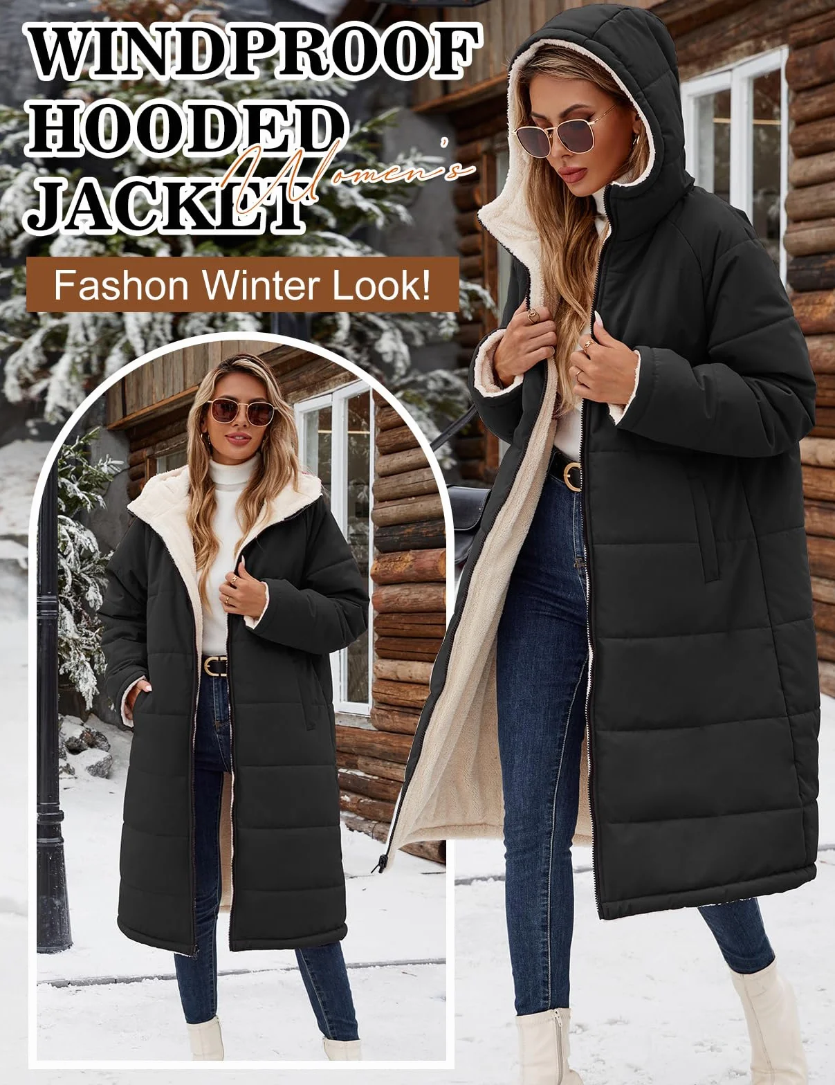 Tuopuda Cappotto Giubbotto Donna Invernale Giacca Cappotti Imbottita Caldo Parka Reversibile Sherpa Fleece Felpa con Cappuccio Giacche Trapuntato Lugghezza Giaccone Outdoor