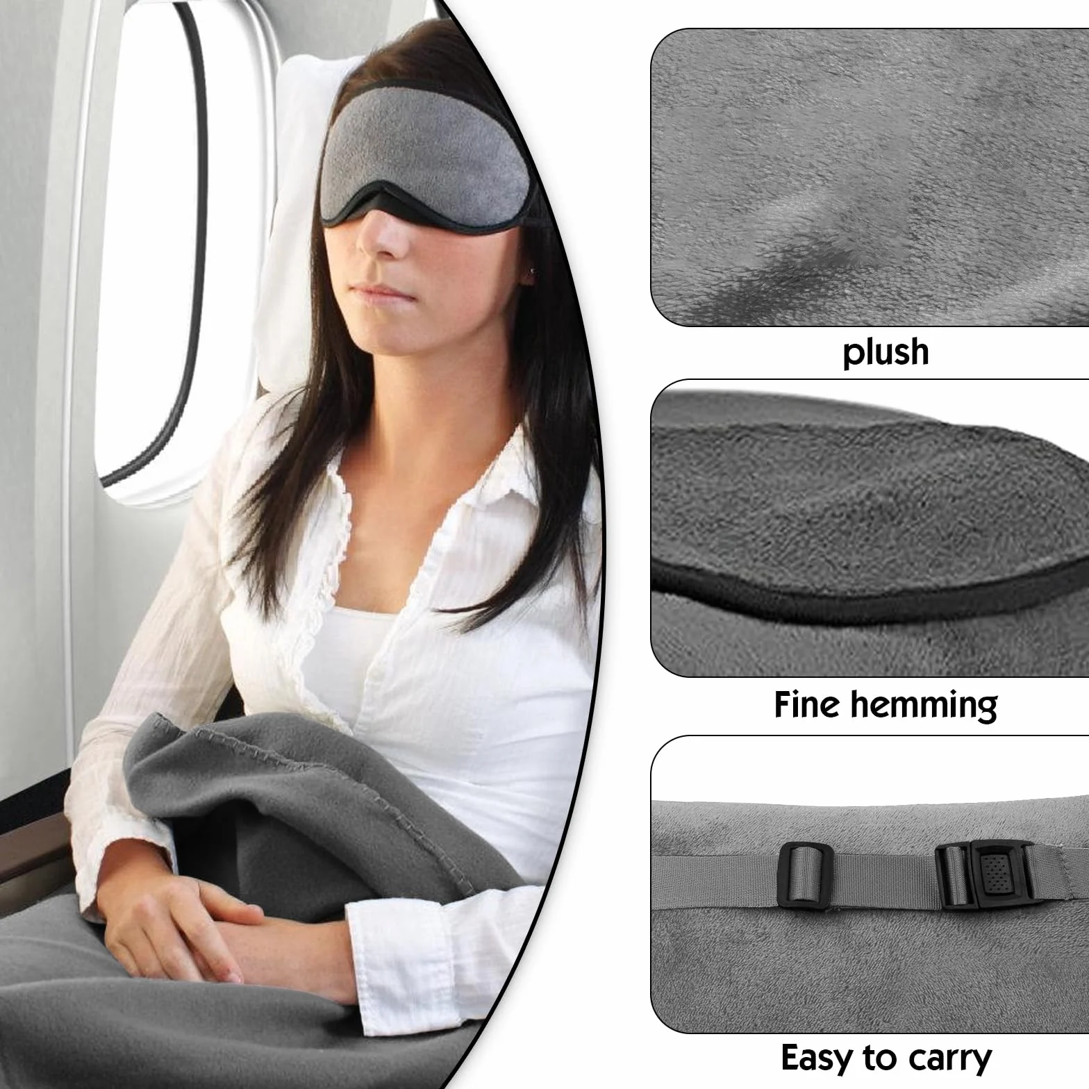 Coperta Cuscino 2 in 1 Grigia Ultraleggera Morbida e Calda per Viaggio e Auto 127×152cm