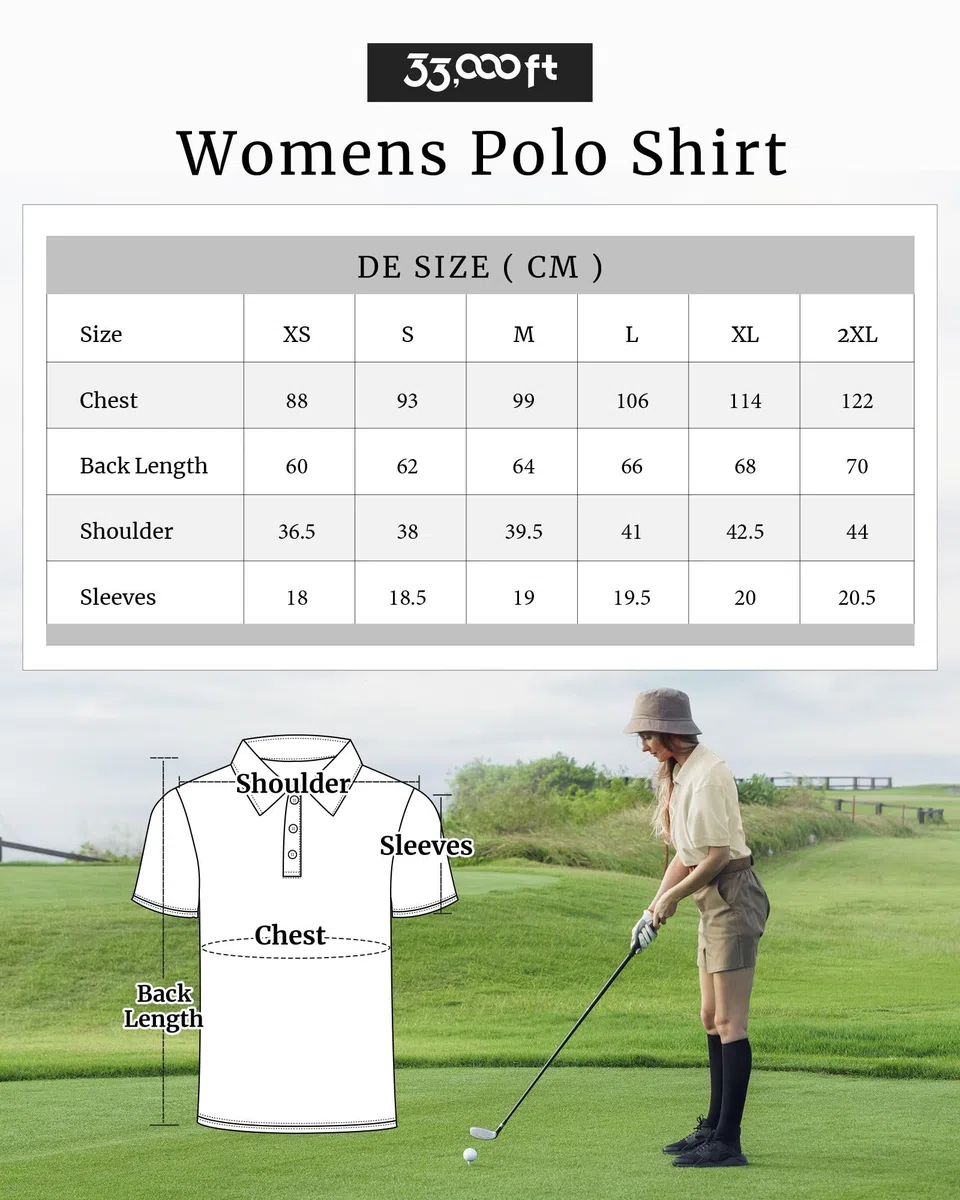 33,000ft Polo da donna, da golf, protezione solare, protezione dai raggi UV, estiva, a maniche corte, ad asciugatura rapida, per attività all'aperto, traspirante, funzionale, per golf, tennis