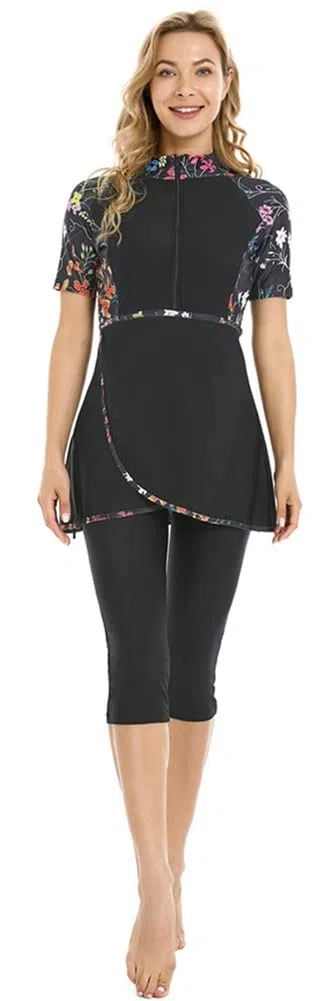 Rash Guard da Donna Costume da Bagno Modesto per Ragazze Manica Corta Bikini Costumi da Bagno da Surf Burkini
