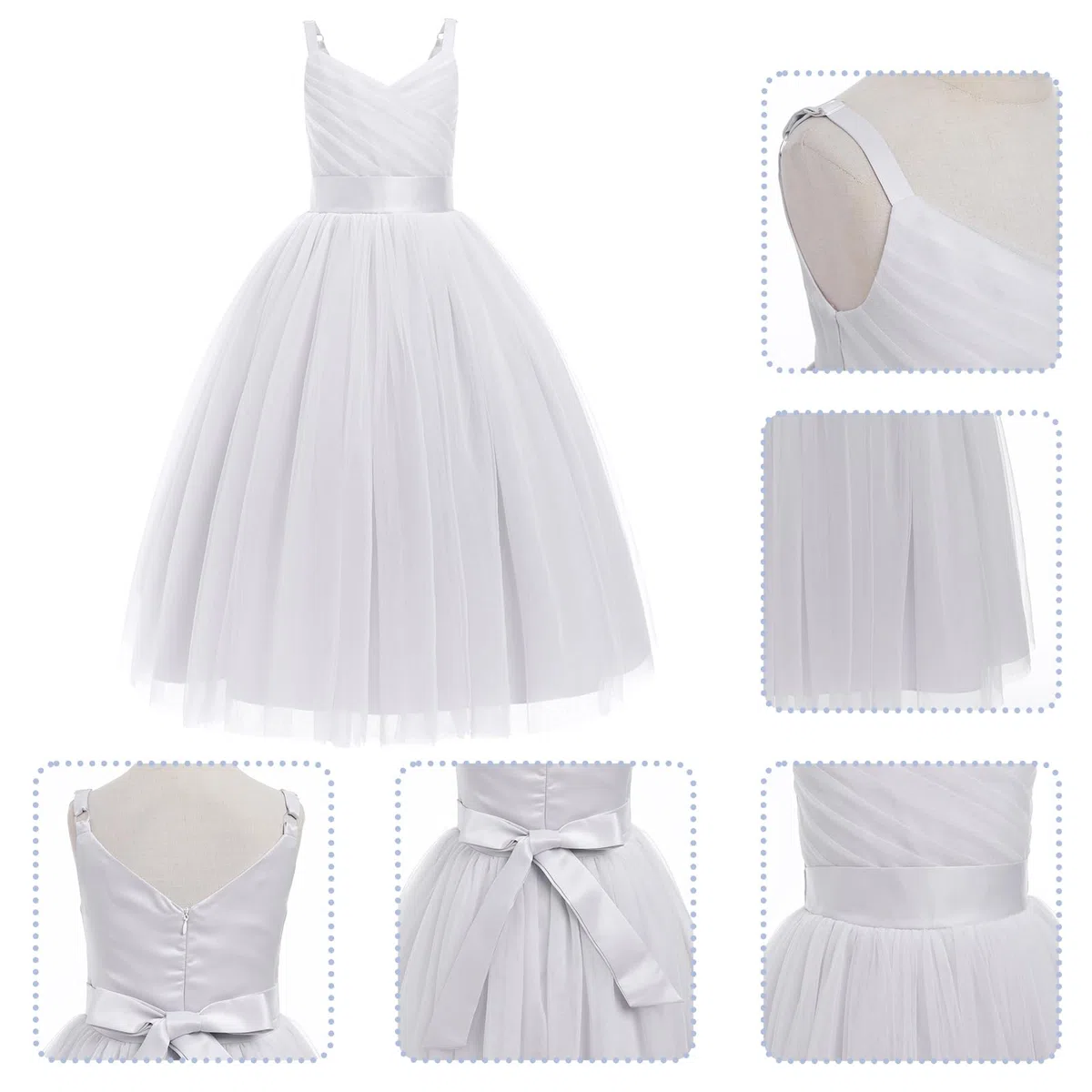 Odizli Abito da bambina senza maniche con scollo a V, linea ad A, in tulle per feste, matrimoni