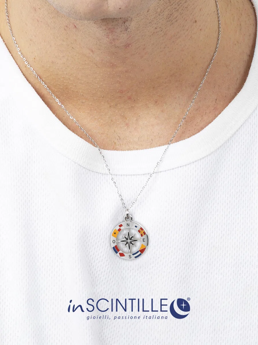 inSCINTILLE Collana Uomo Acciaio Ciondolo Rosa dei Venti, Lunghezza Regolabile 48-53 cm, Confezione Regalo Inclusa, Collanina Uomo Pendente, Catenina