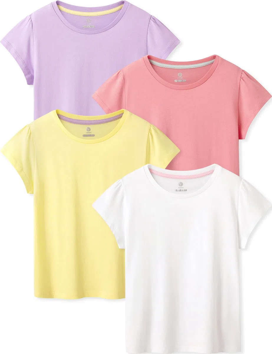 LAPASA T-Shirt 100% Cotone Bambina 4 Pezzi T-Shirt a Manica Corta o 2 Pezzi Lunga Abitino K01 G20