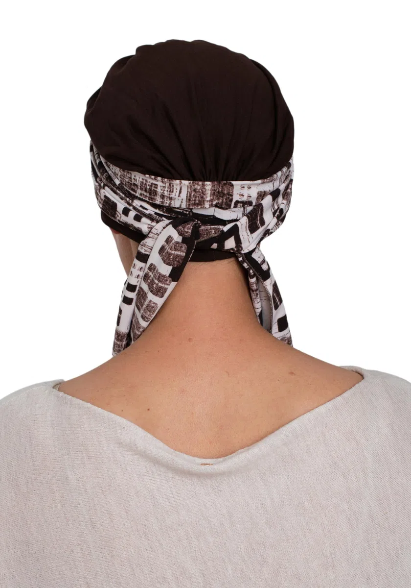 Deresina - Copricapo da donna in bambù con sciarpa attaccata, turbante, per perdita di capelli, morbido ed elegante