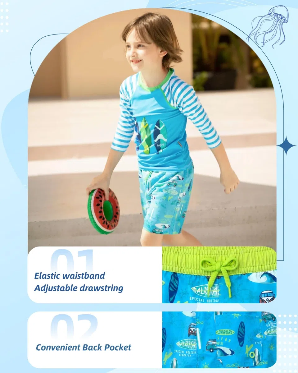 weVSwe Costumi da Bagno per Bambini per Bambini UPF 50+ Set di Protezione per eruzione cutanea a Maniche Lunghe in Due Pezzi